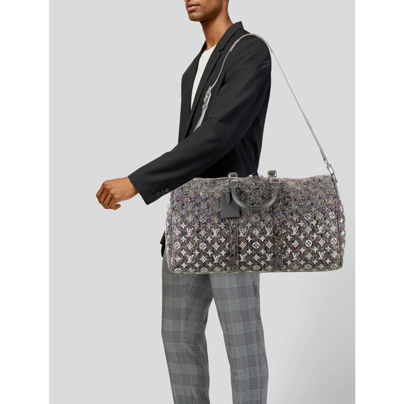 Louis Vuitton Keepall Bandouliere 50 Felt Grey Recycled Logo Weekend Travel Bag - Picture 5 of 12